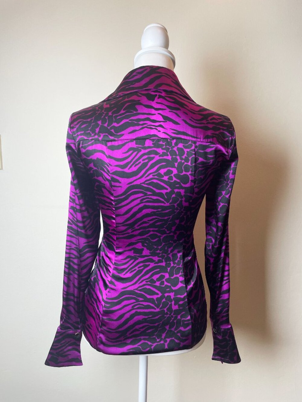RARE Vintage CACHÉ Silk-Blend Ruched Zebra Blouse Size XS EUC - Picture 7 of 10
